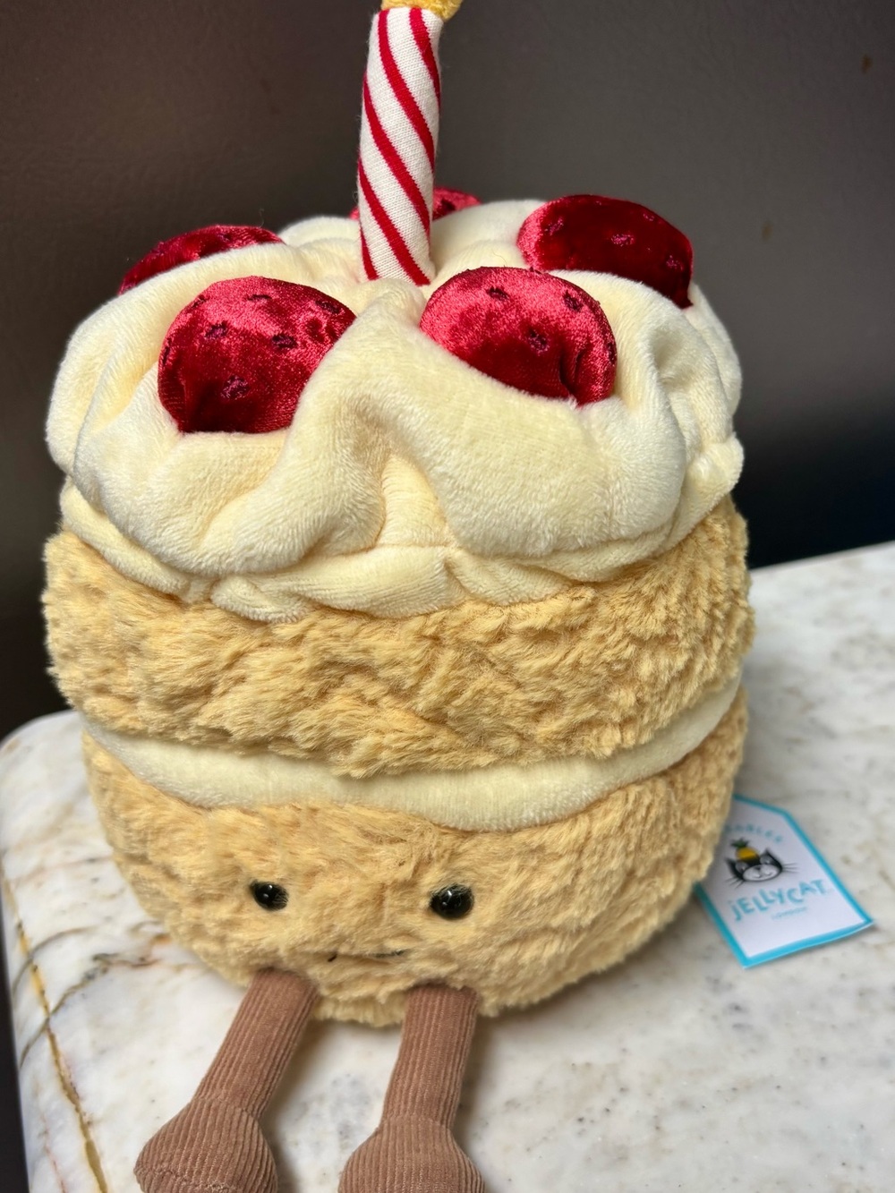 Jellycat Plush Layered Birthday Cake with Red Cherry Accents